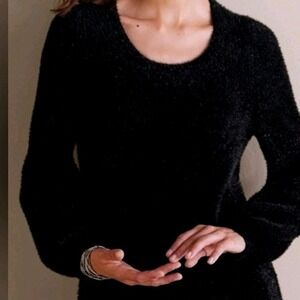 Soft Surroundings Ciara Sparkle Sweater Black Scoop Neck Fuzzy Knit NWT Large